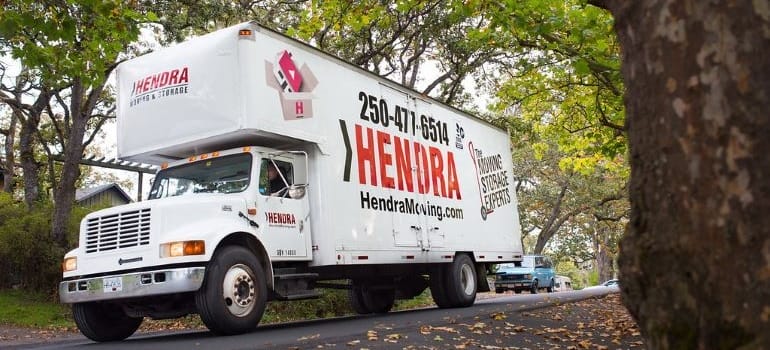 a truck moving on the street