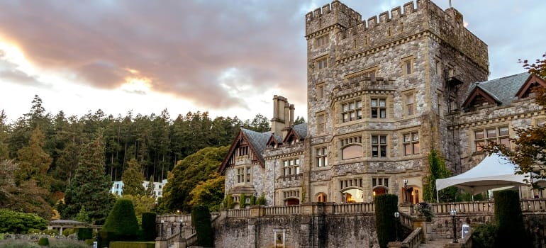 Stone Castle With Green Grass Front Yard