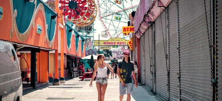 Woman and Man Walking in the Carnival