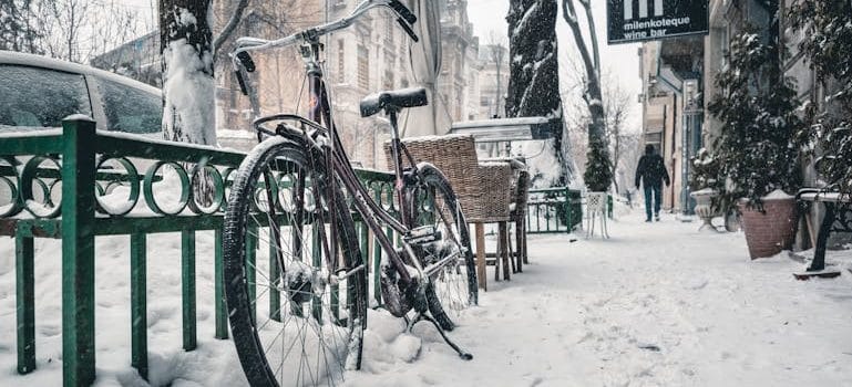 Bicycle on Snow Covered Street