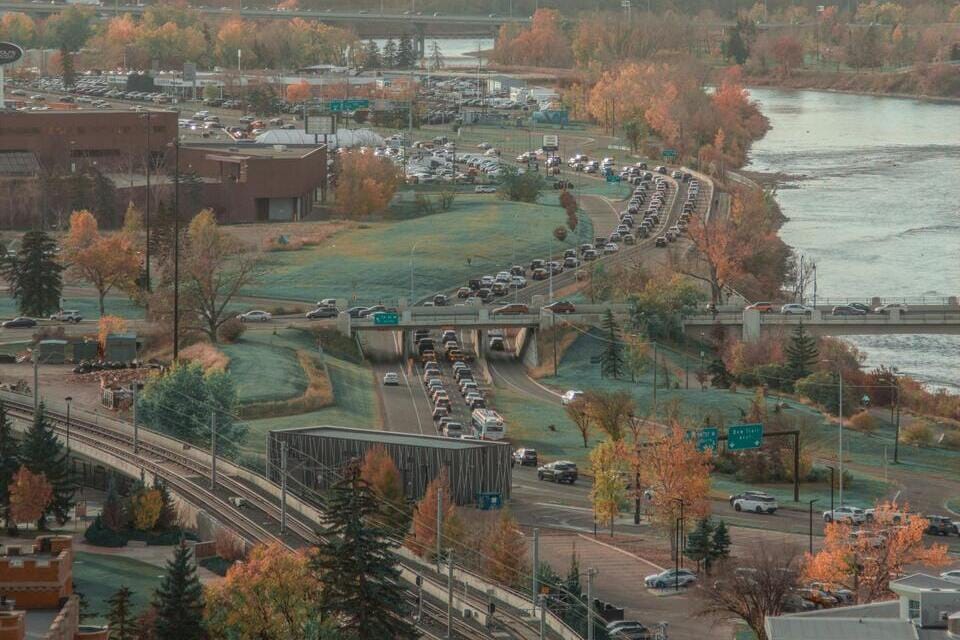 Aerial View of Calgary’s Scenic Fall Landscape