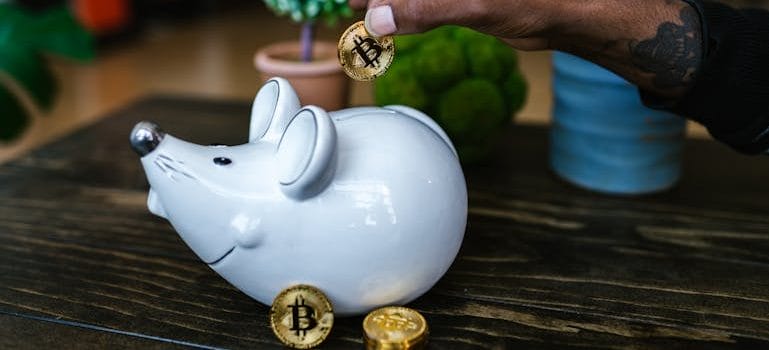 A Person Putting Bitcoin in a Piggy Bank