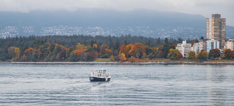 Motorboat on Lake in Autumn